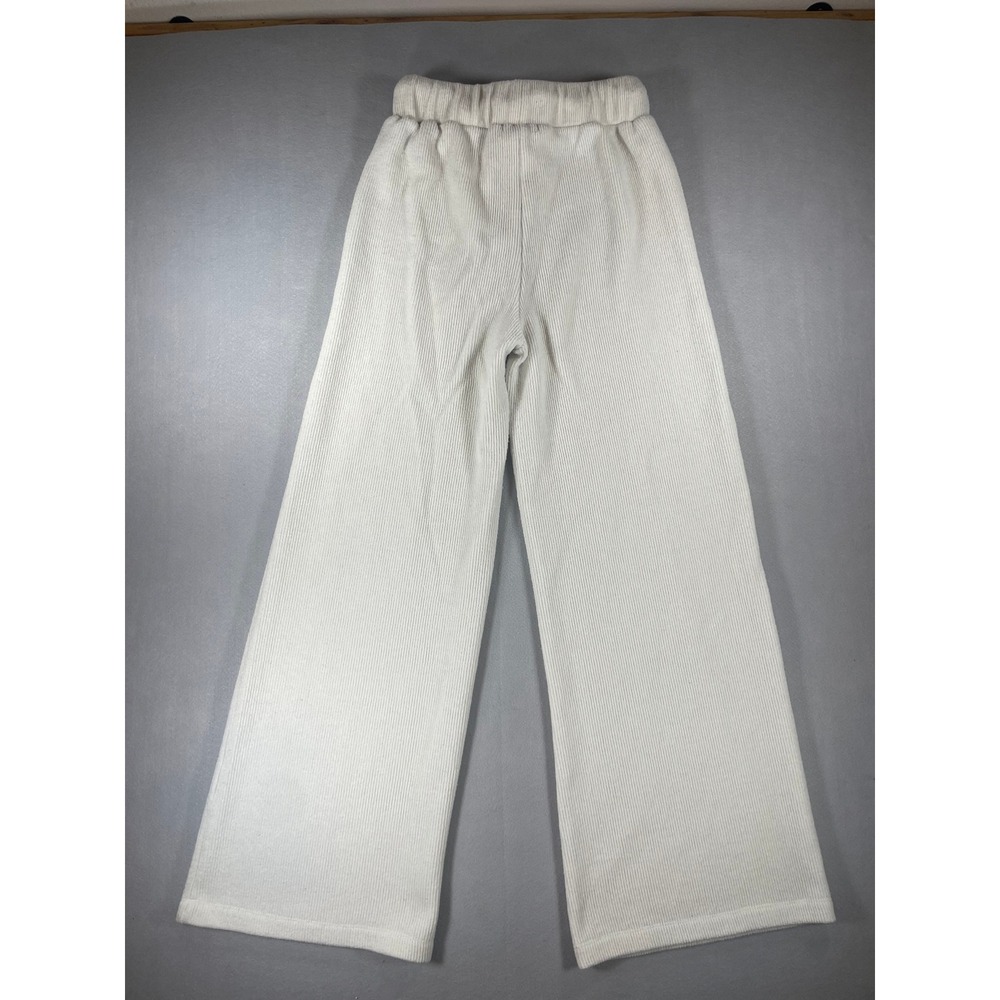 GB Women Off White Ribbed Knit Wide Leg Drawstring Lounge Pants XS - Picture 2 of 8